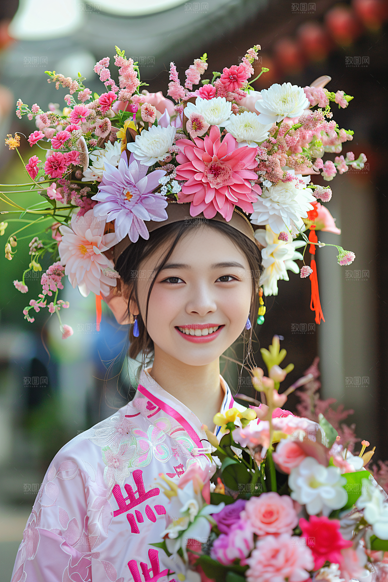泉州簪花唯美头饰摄影图