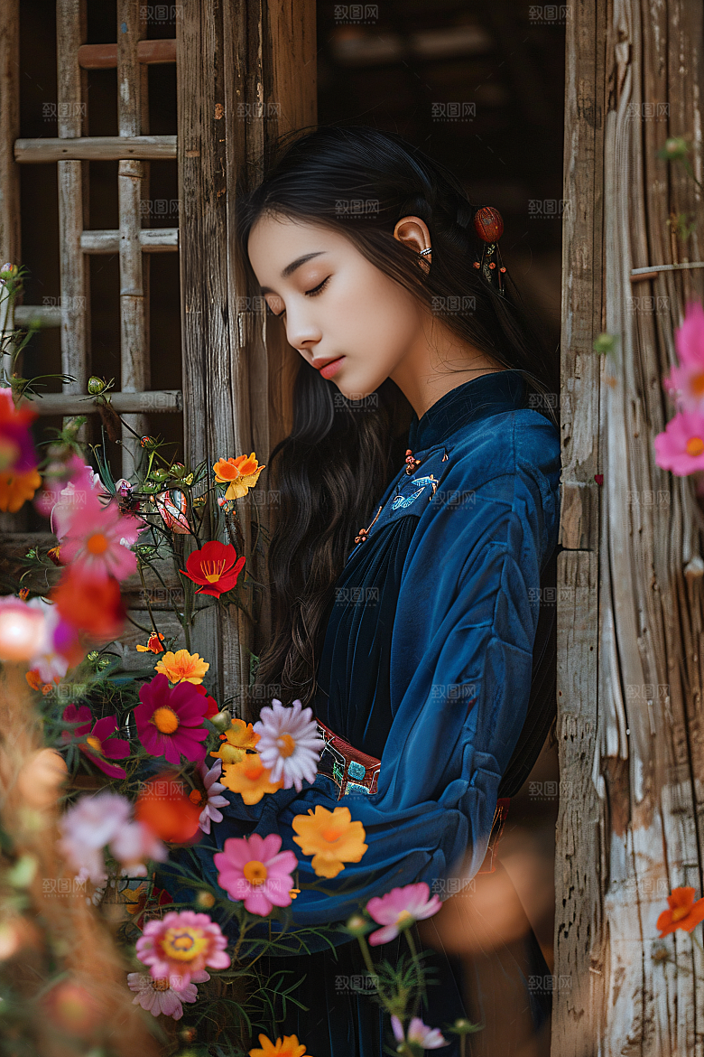 泉州簪花高清女性肖像摄影图
