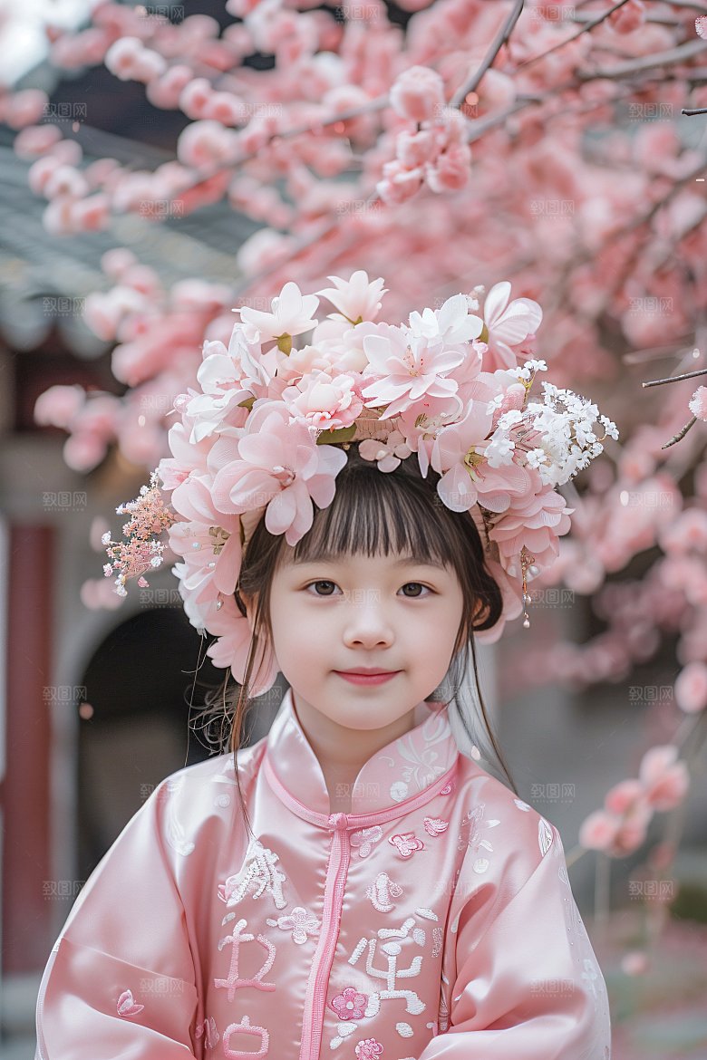 泉州簪花女性肖像花冠摄影图