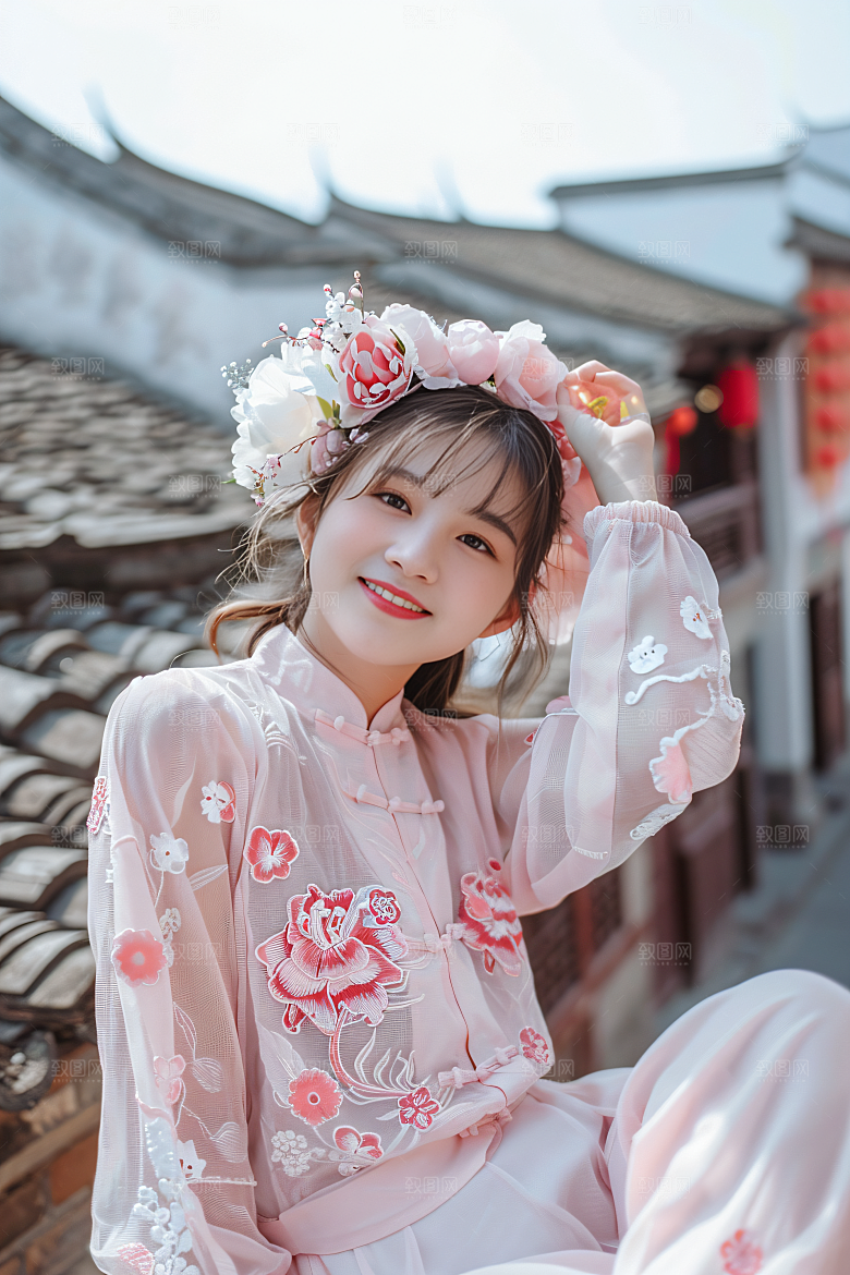 泉州簪花地方特色女性肖像摄影图