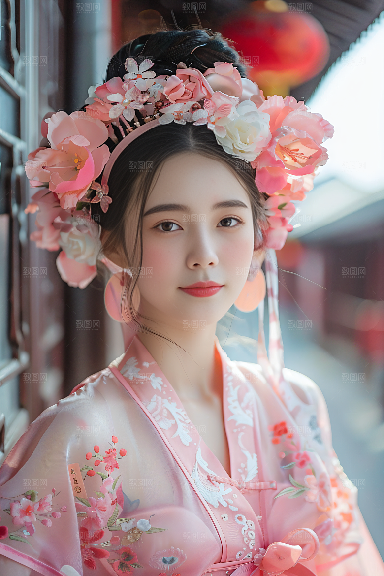 泉州簪花花冠女性肖像摄影图