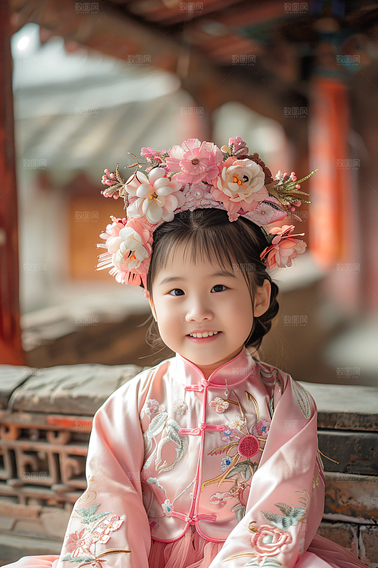 泉州簪花花冠汉服摄影图