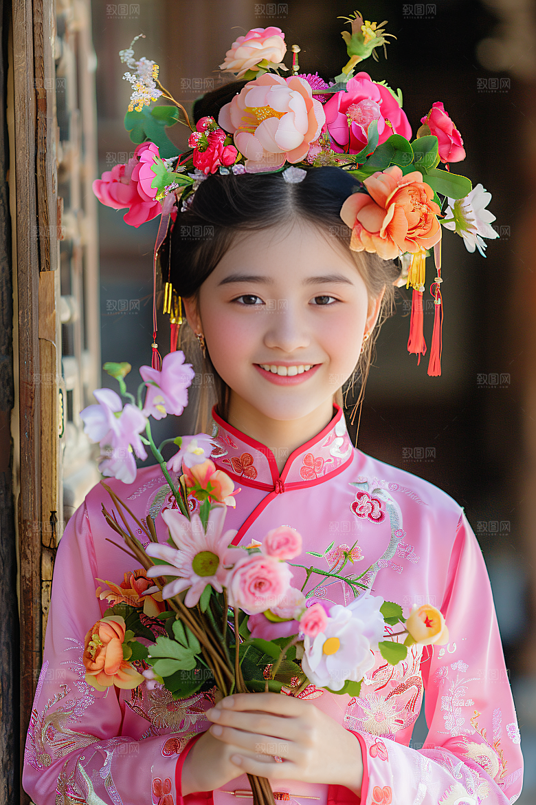 泉州簪花地方特色花卉摄影图