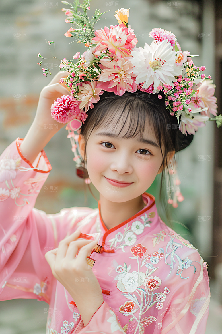 泉州簪花花卉花冠摄影图