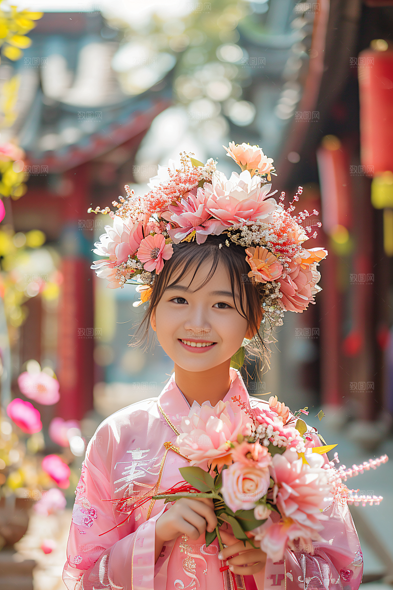 泉州簪花花卉女性肖像摄影图