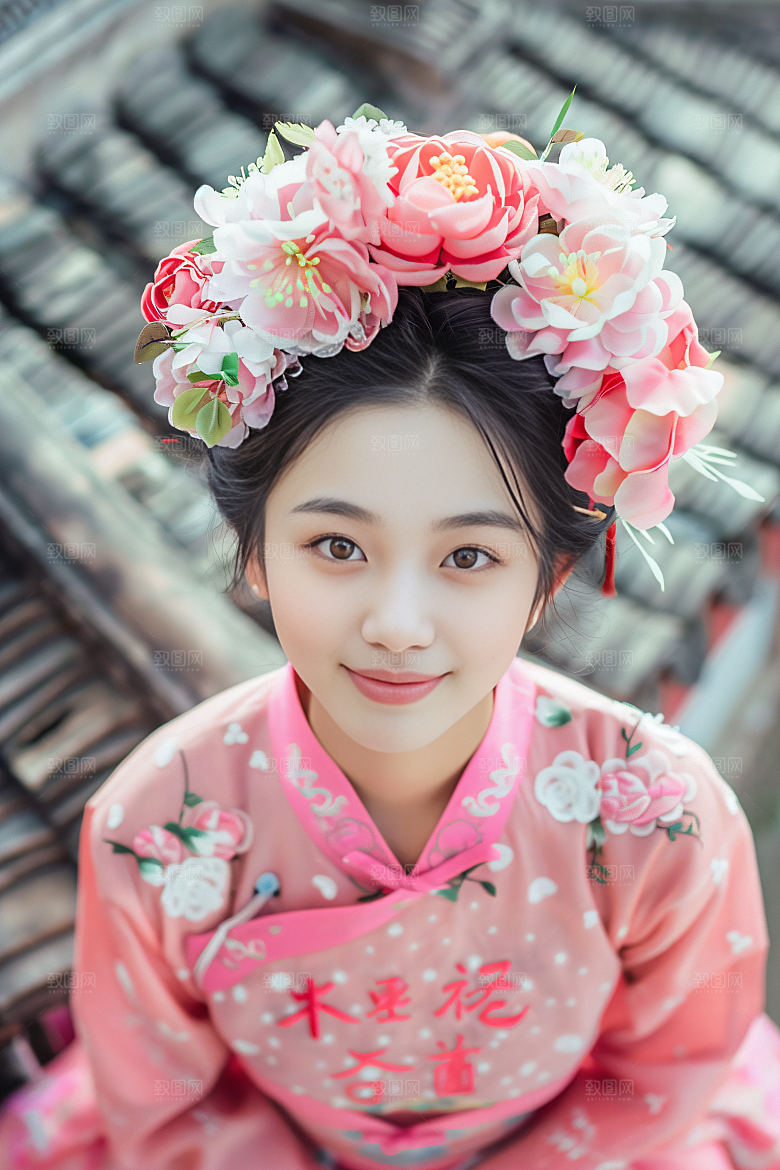 泉州簪花花冠花卉摄影图