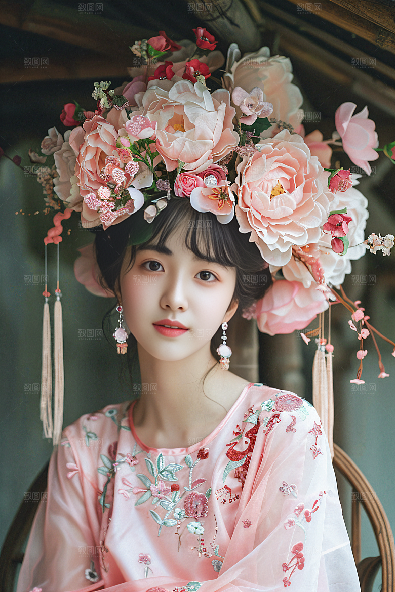 泉州簪花女性肖像精美摄影图