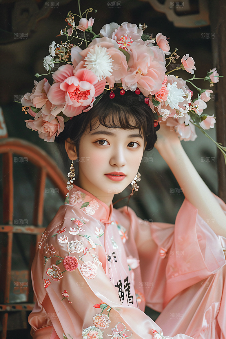 泉州簪花头饰精美摄影图