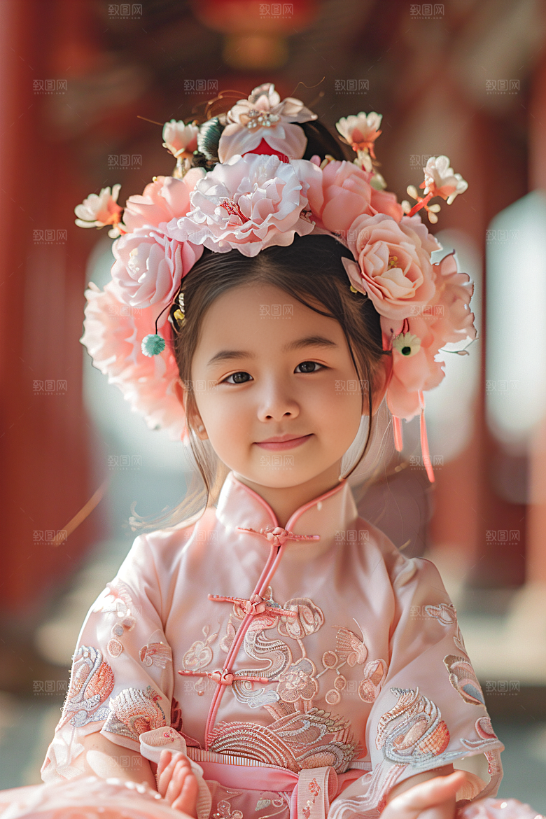 泉州簪花汉服花卉摄影图