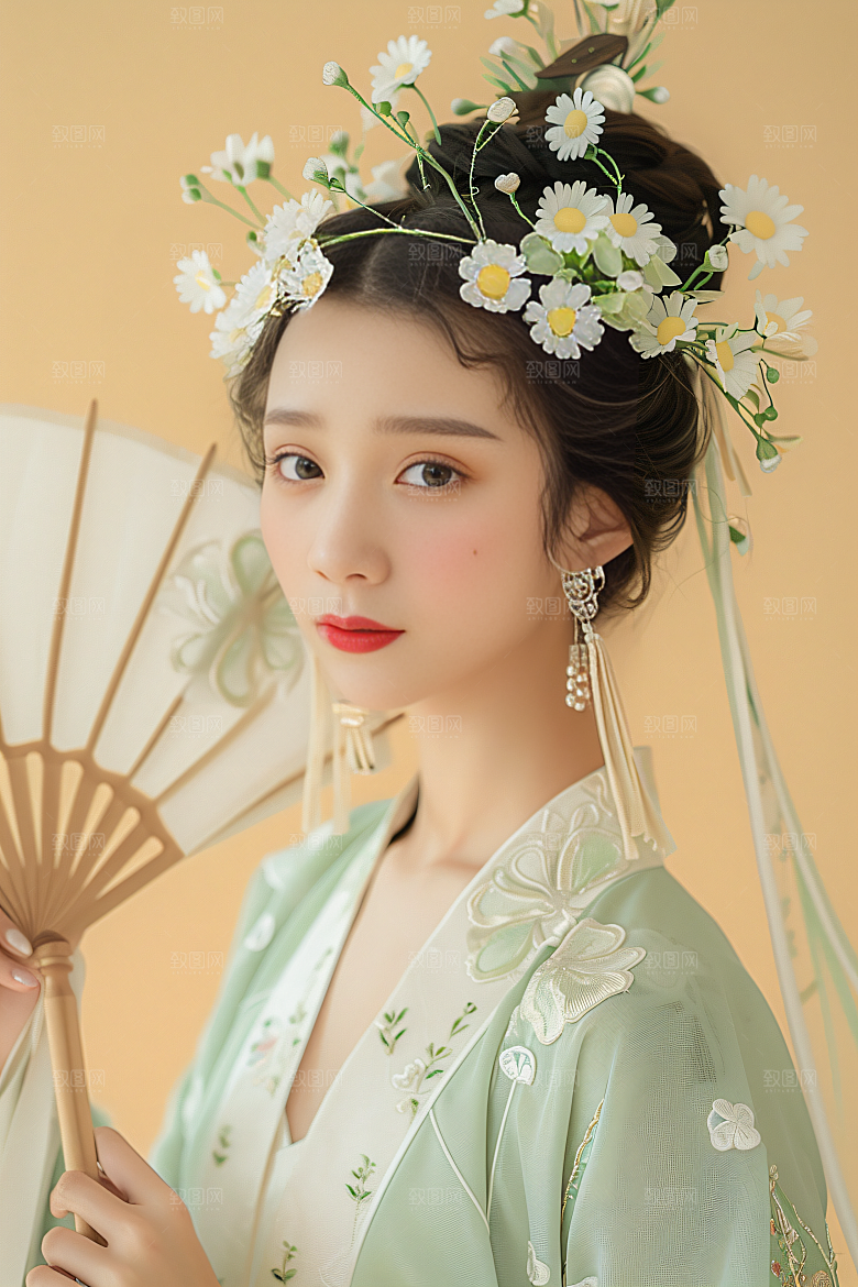 泉州簪花装饰花卉摄影图