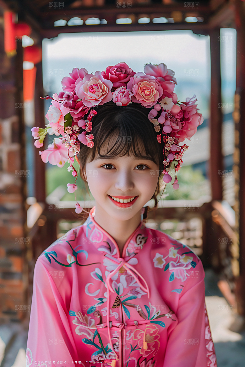 泉州簪花花卉人物摄影图
