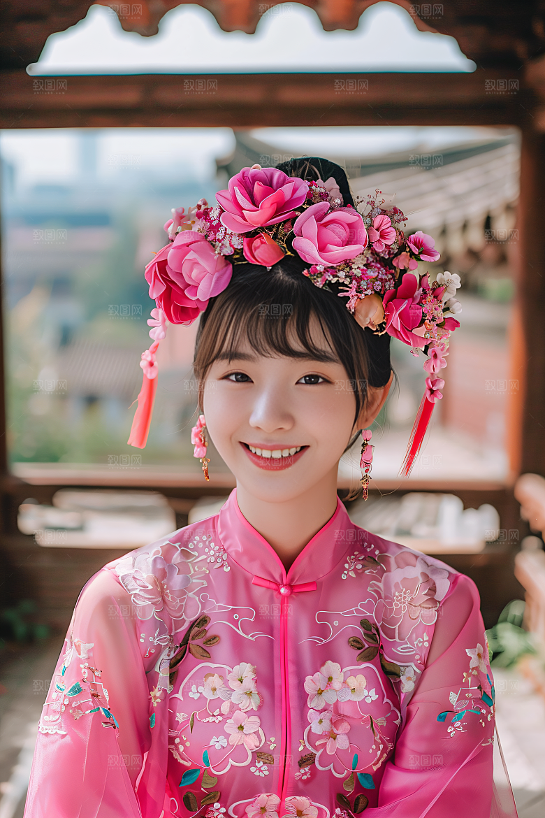 泉州簪花花卉唯美摄影图