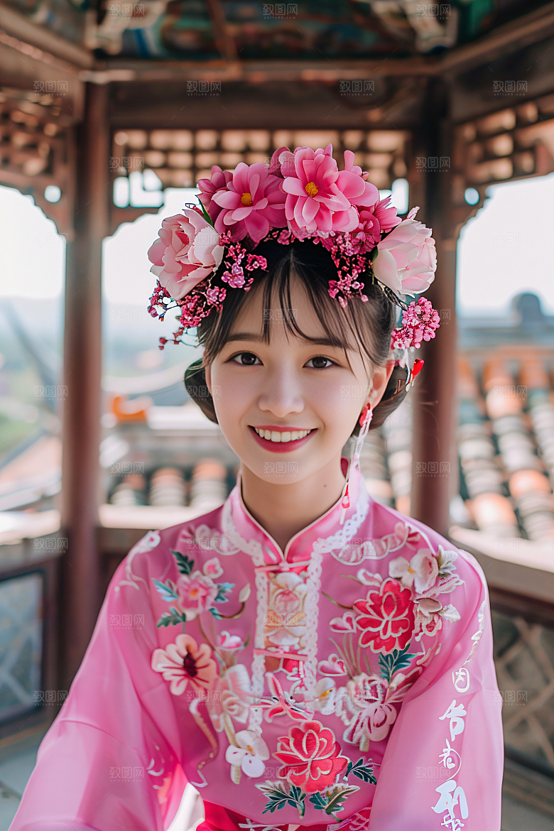 泉州簪花地方特色头饰摄影图