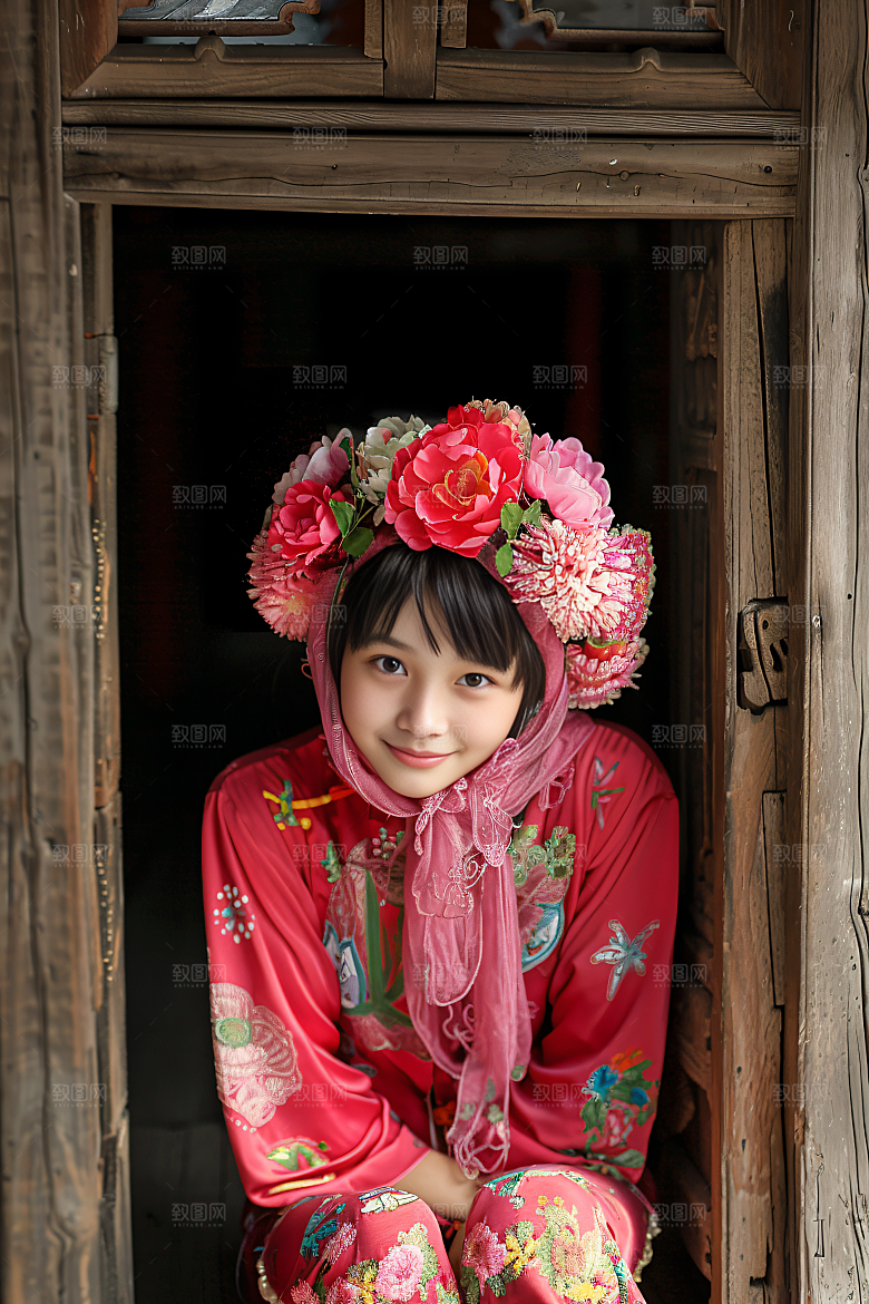 泉州簪花人物头饰摄影图