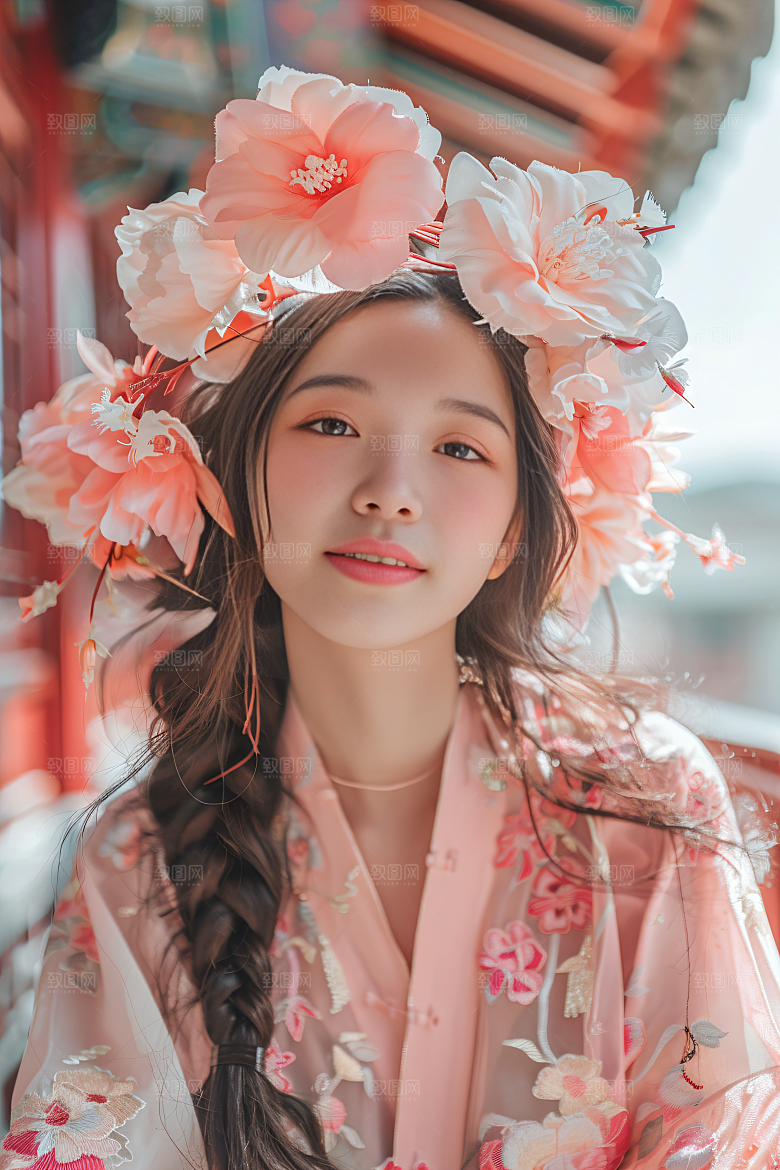 泉州簪花头饰汉服摄影图