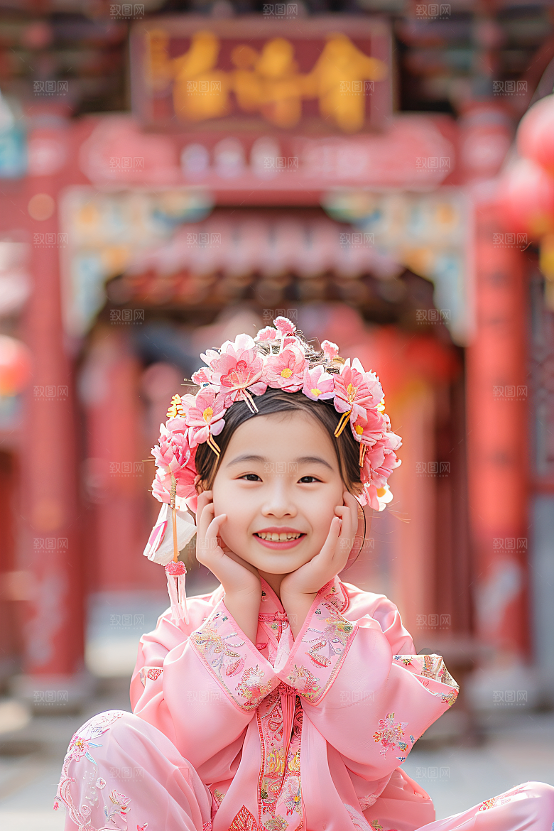 泉州簪花女性肖像花卉摄影图