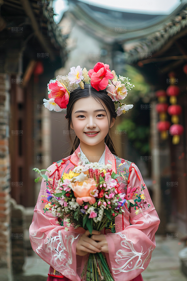 泉州簪花唯美汉服摄影图