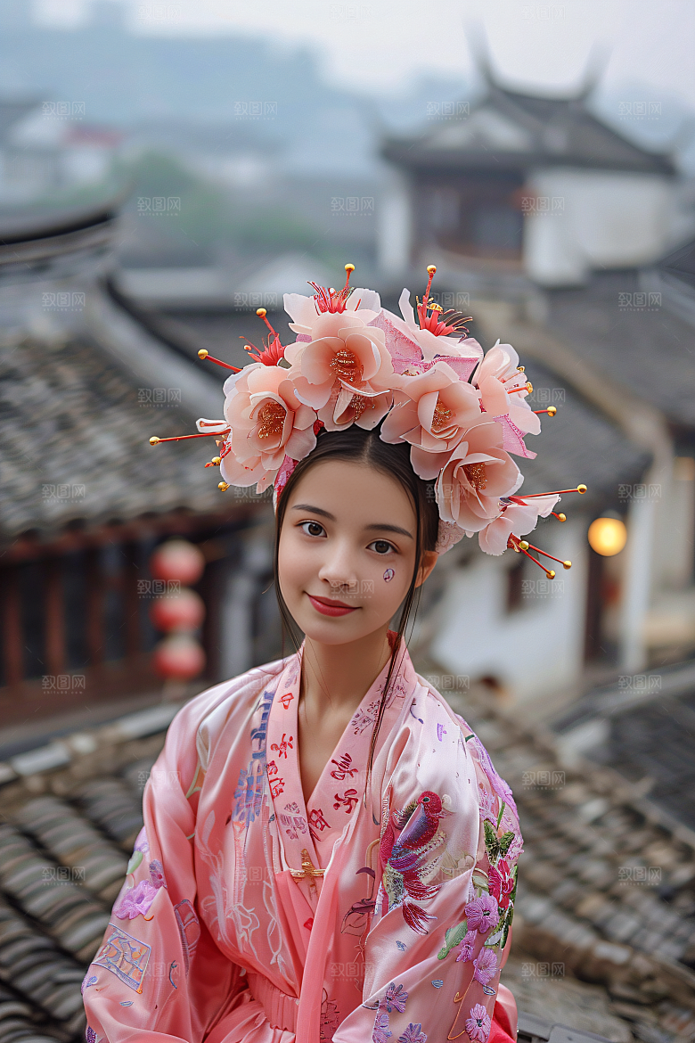 泉州簪花人物汉服摄影图