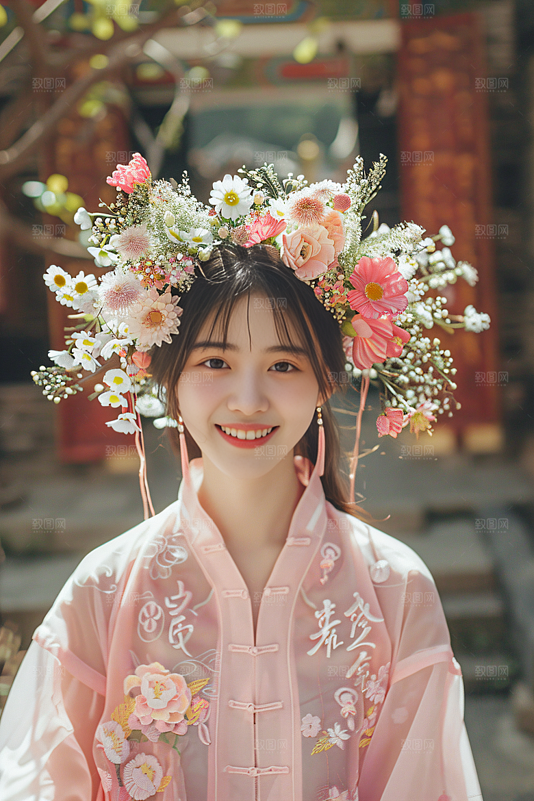 泉州簪花花冠精美摄影图