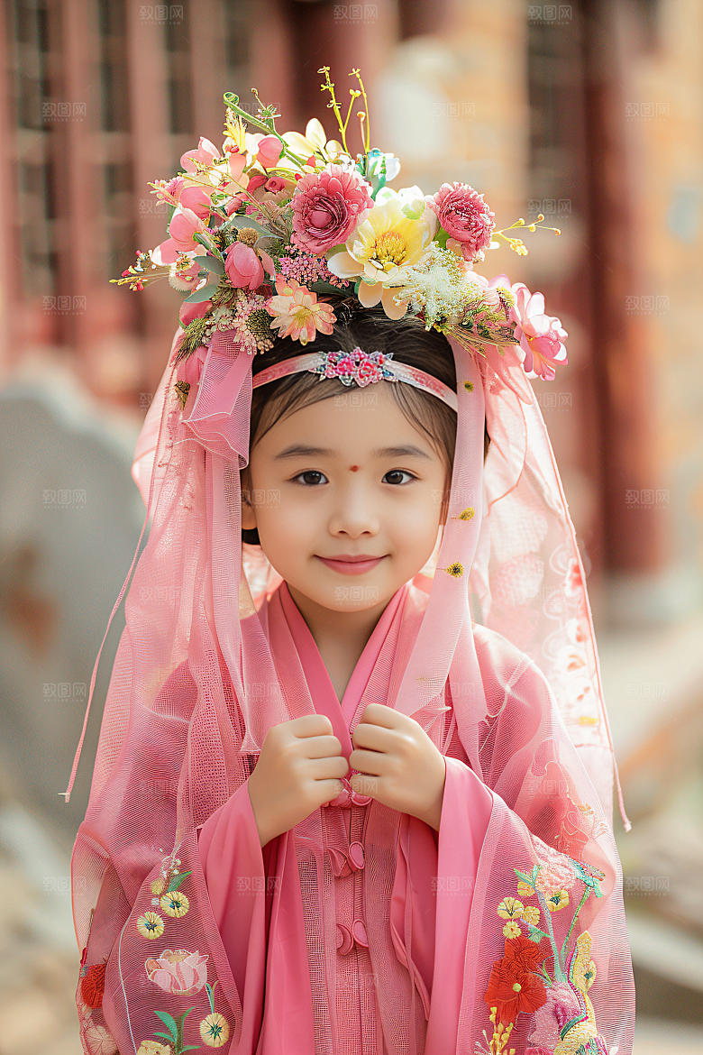 泉州簪花花冠人物摄影图