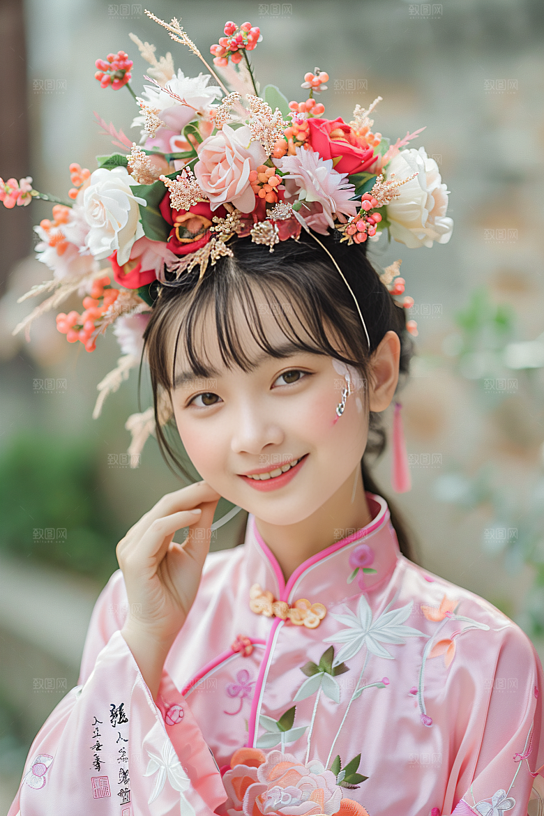 泉州簪花头饰地方特色摄影图