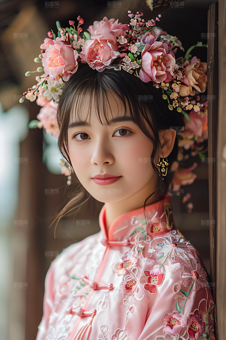 泉州簪花女性肖像地方特色摄影图