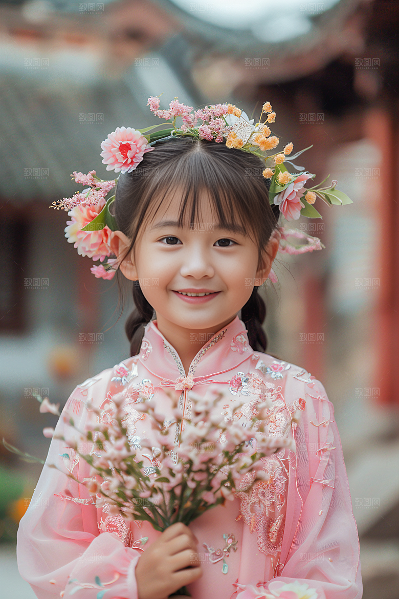 泉州簪花汉服头饰摄影图