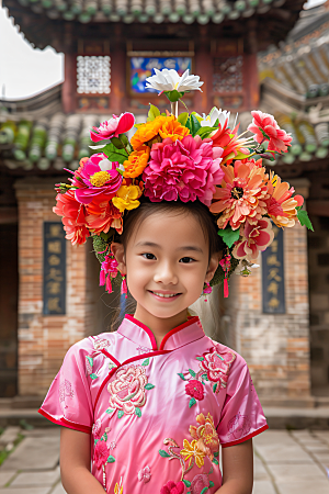 泉州簪花头饰花卉摄影图