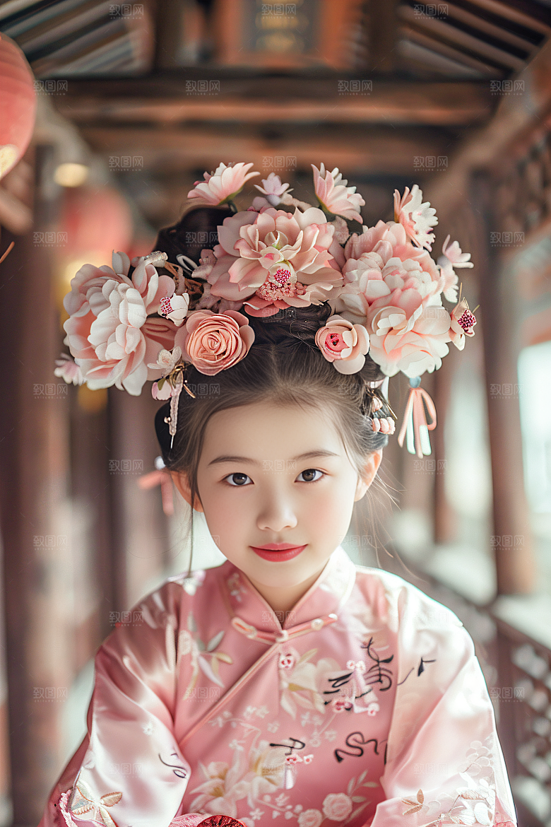 泉州簪花女性肖像高清摄影图