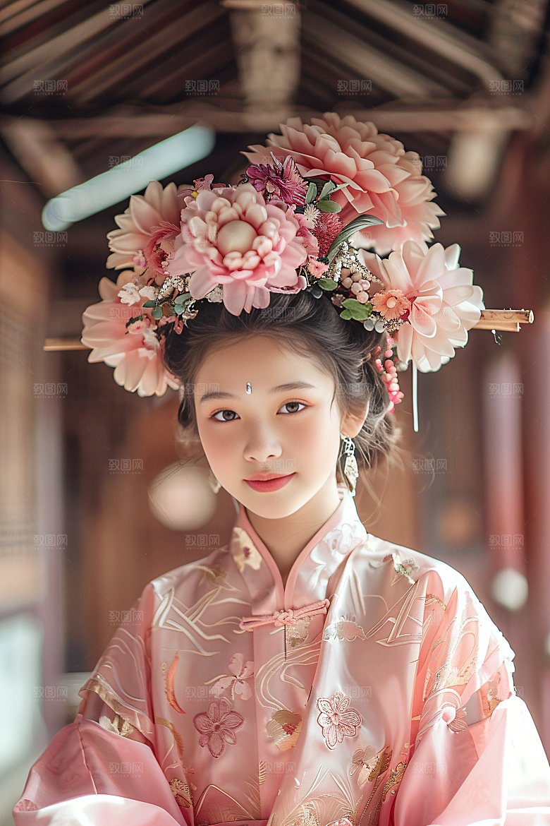 泉州簪花女性肖像地方特色摄影图