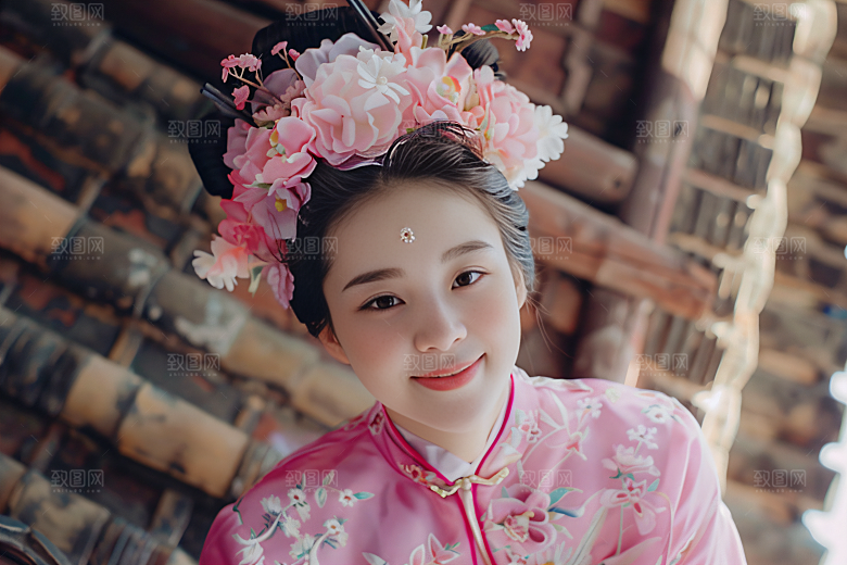 泉州簪花地方特色头饰摄影图