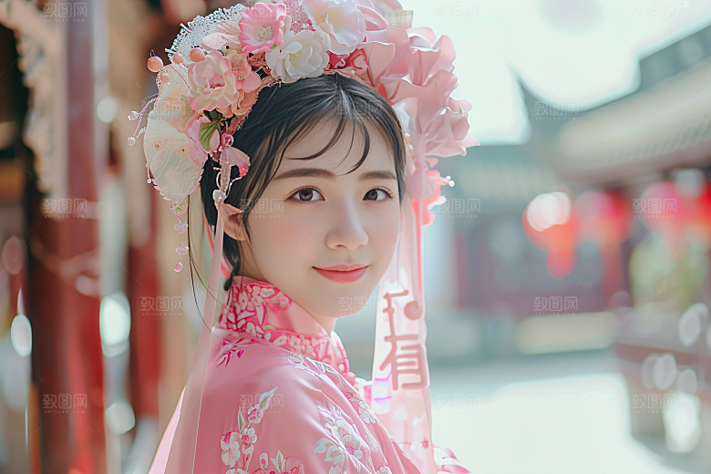 泉州簪花人物地方特色摄影图