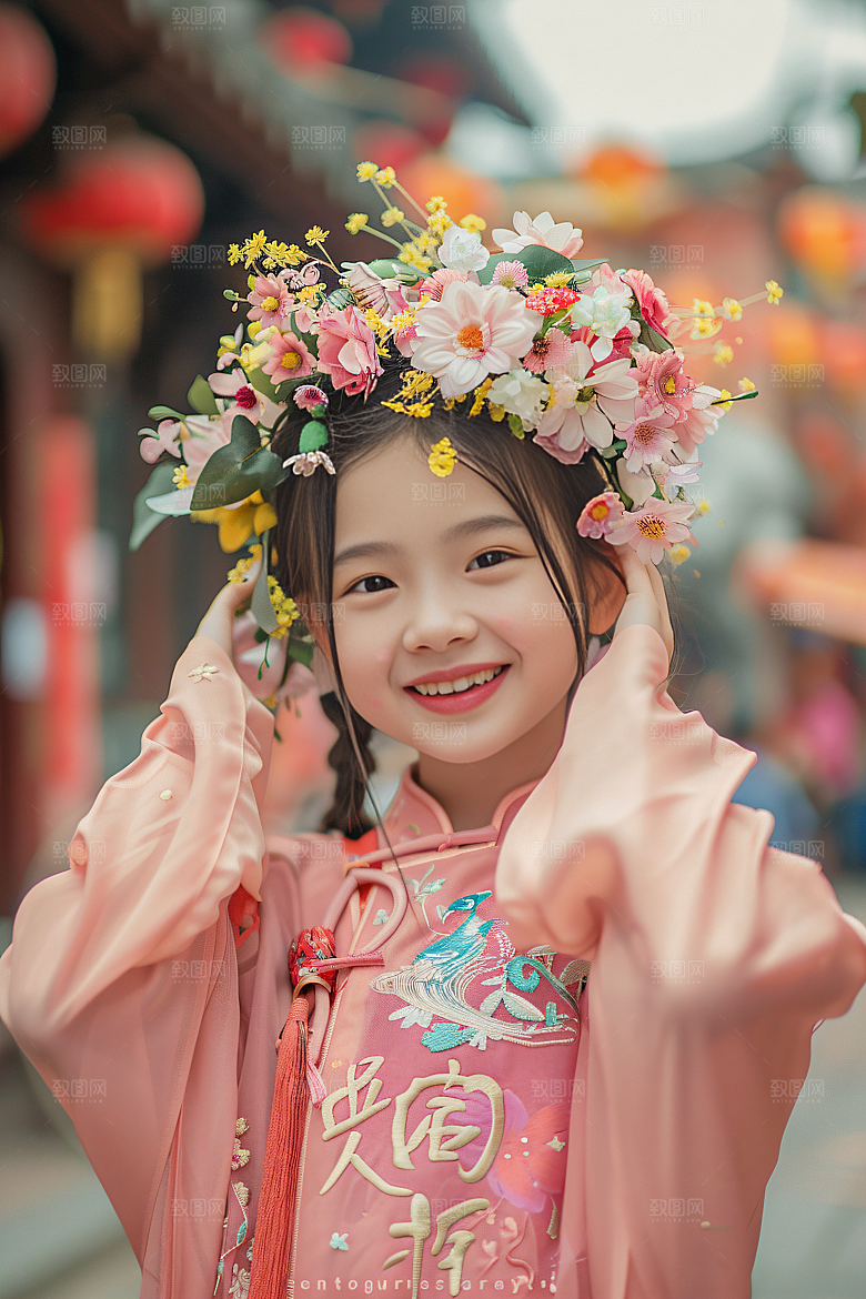 泉州簪花人物花卉摄影图