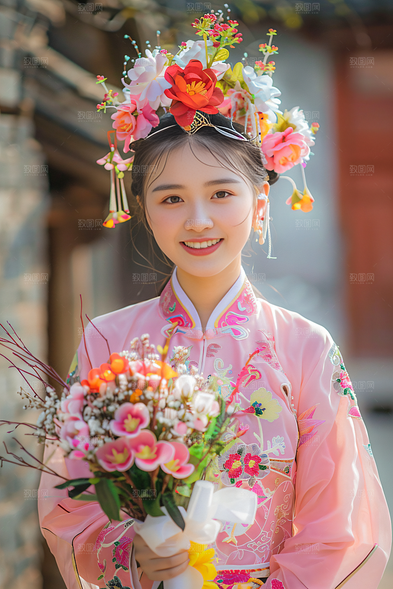 泉州簪花头饰唯美摄影图