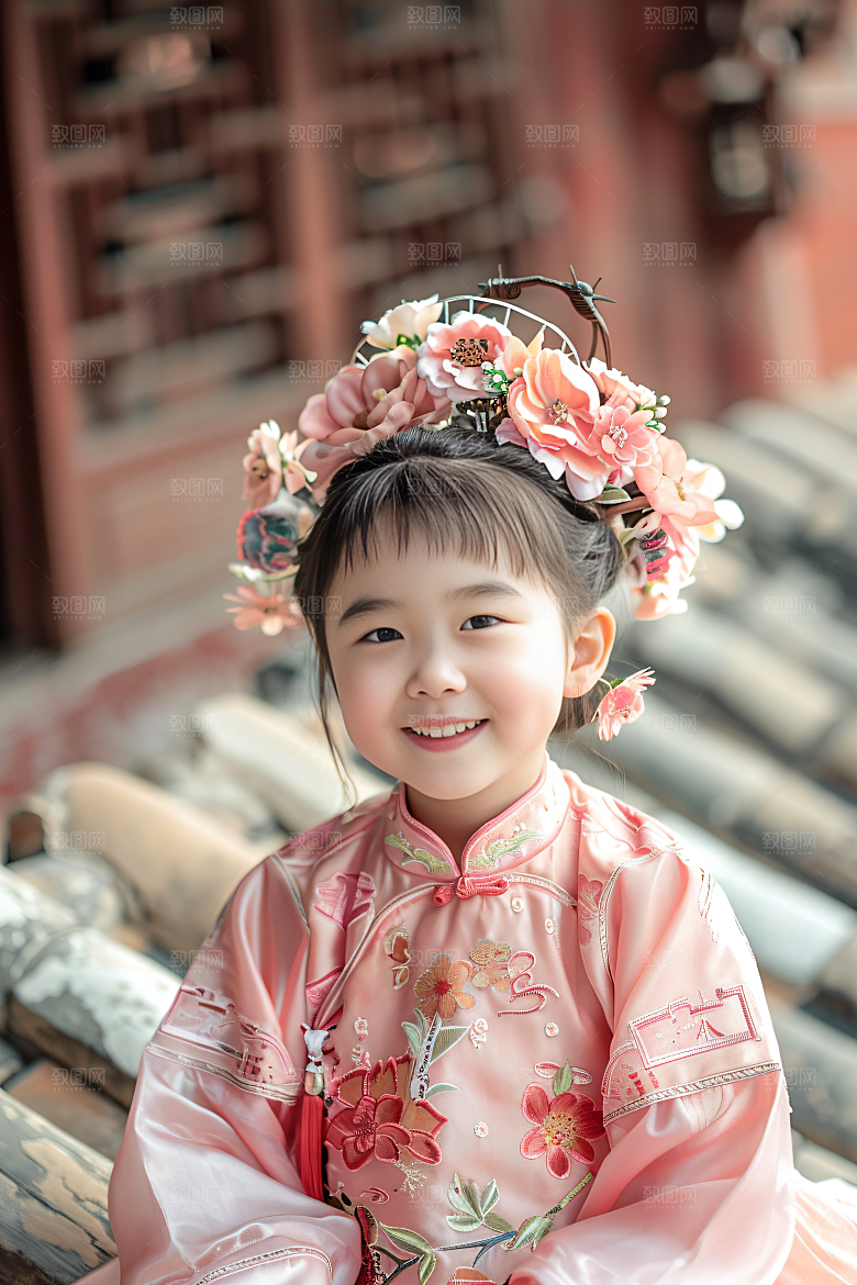 泉州簪花花卉头饰摄影图