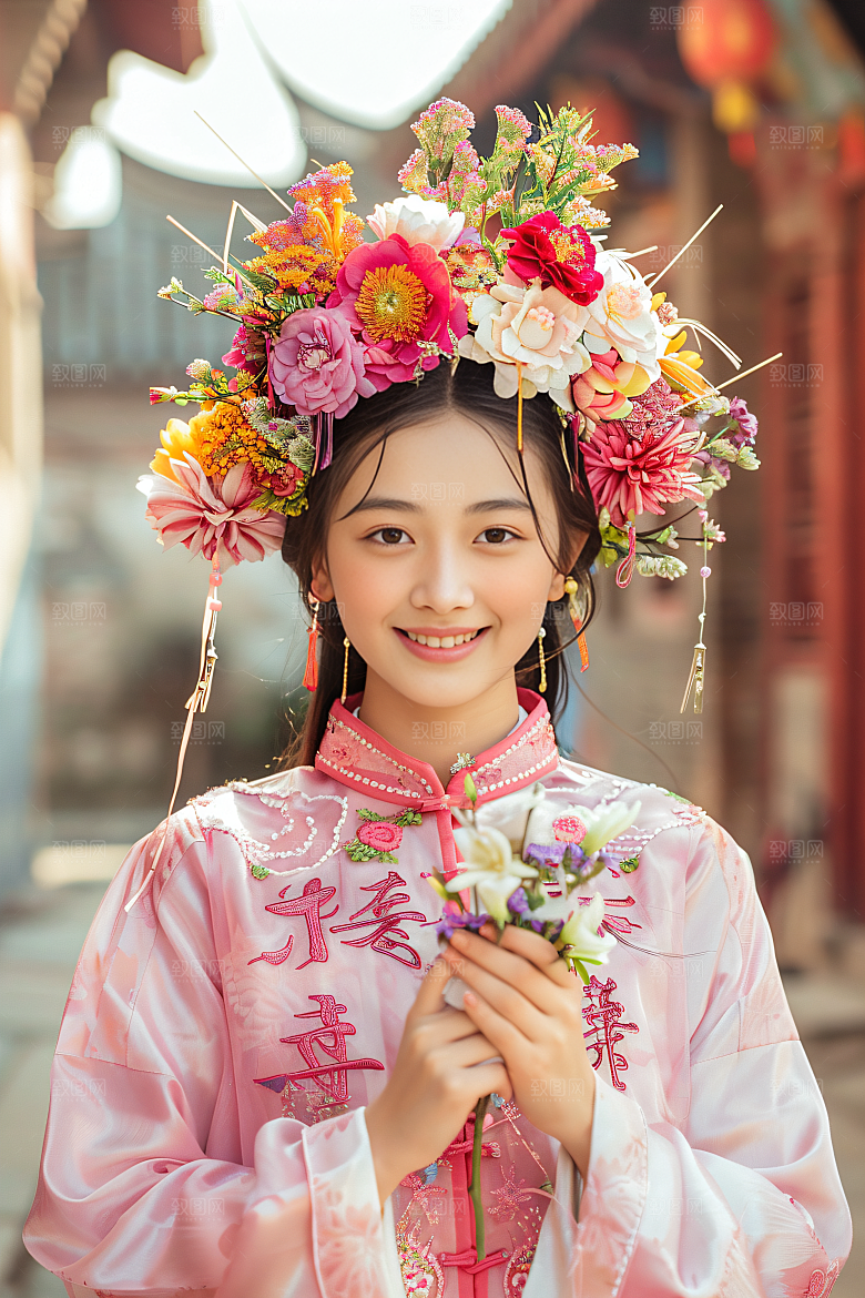 泉州簪花精美花冠摄影图