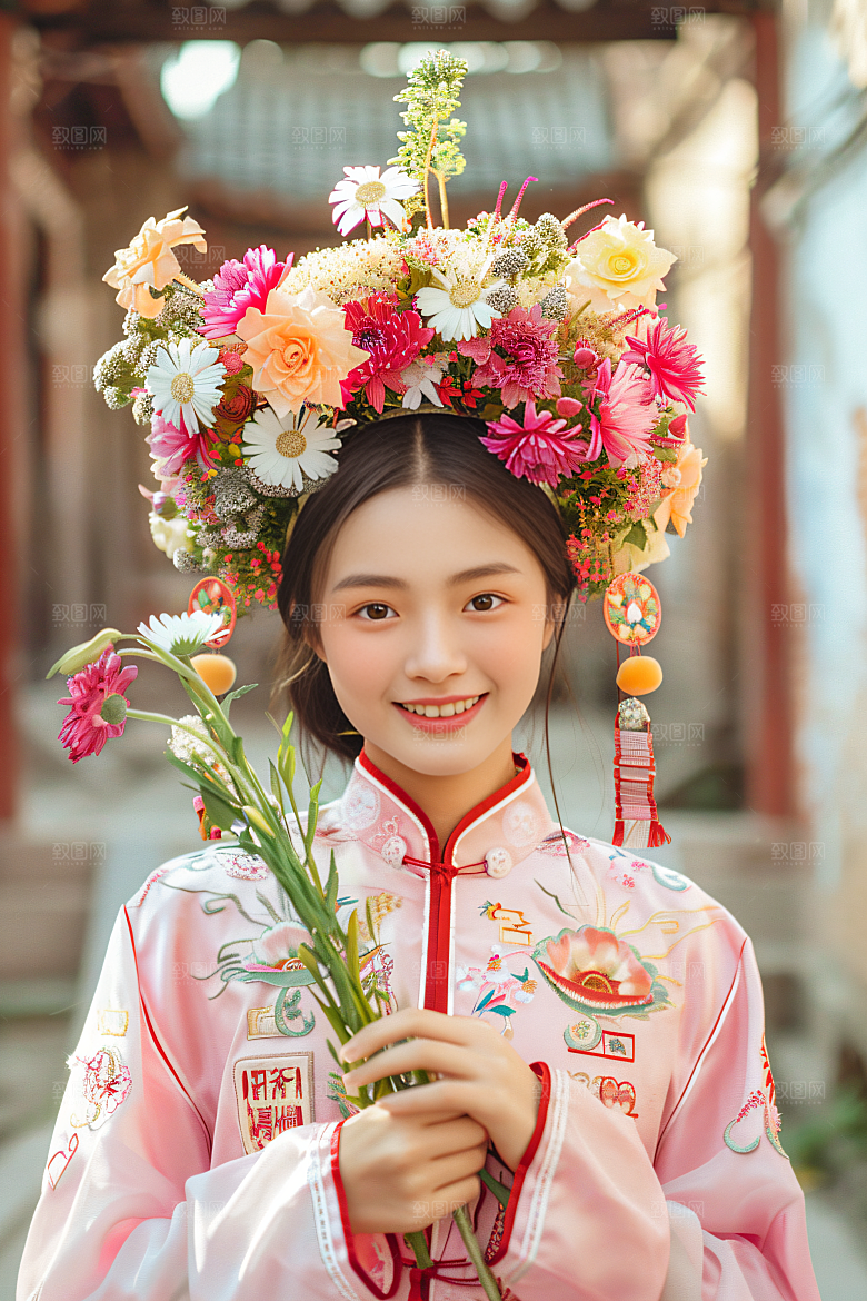 泉州簪花唯美花冠摄影图