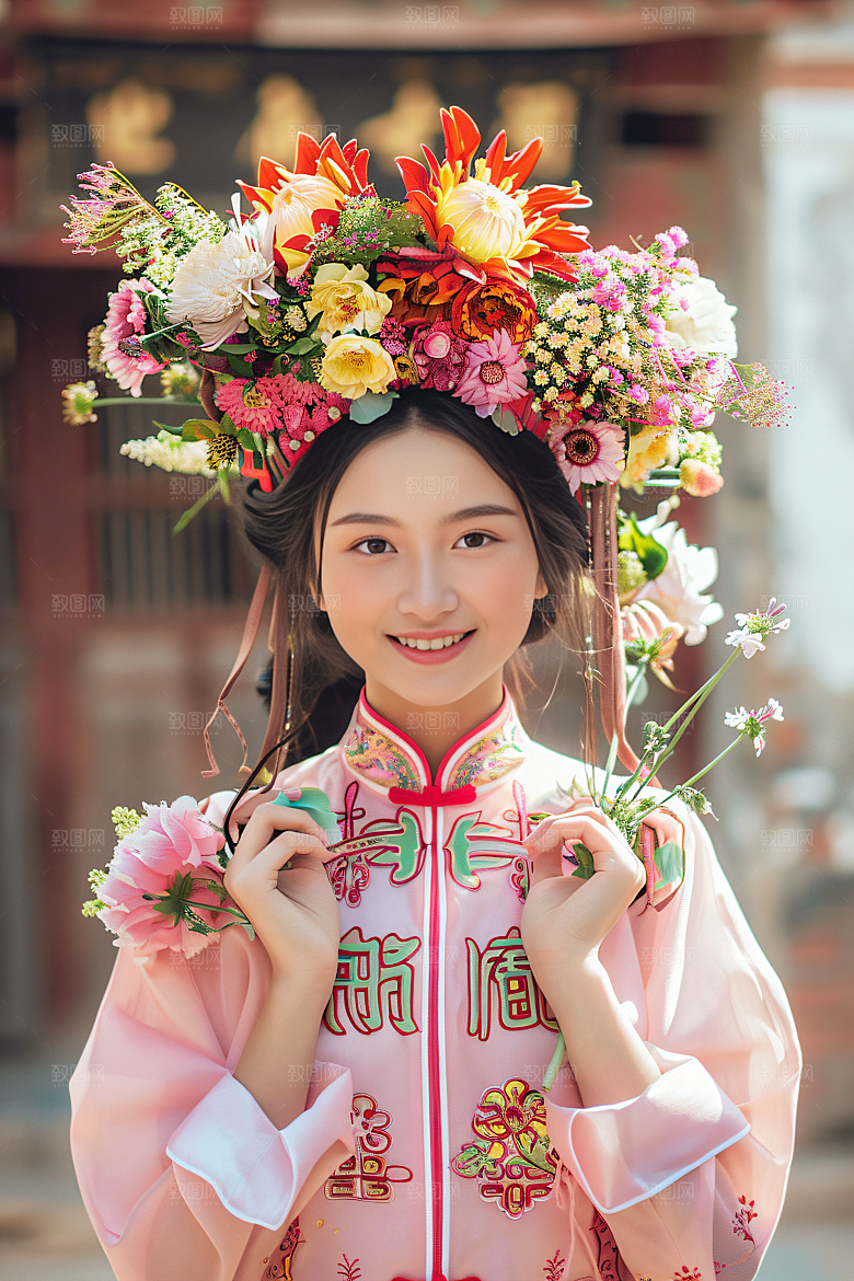 泉州簪花装饰头饰摄影图