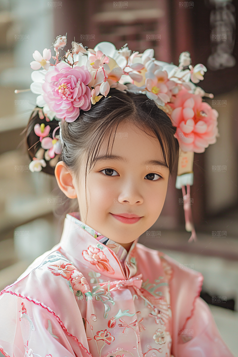 泉州簪花女性肖像头饰摄影图