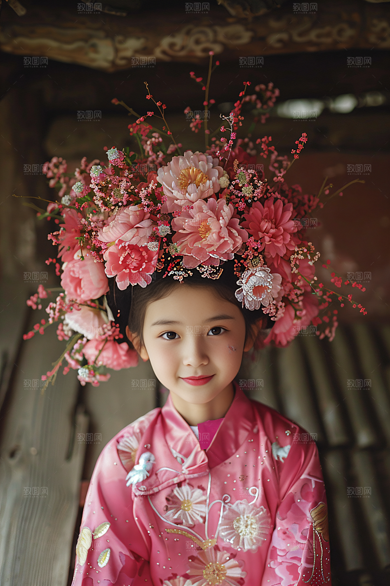 泉州簪花花冠精美摄影图