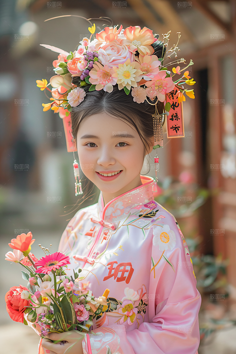 泉州簪花花冠头饰摄影图