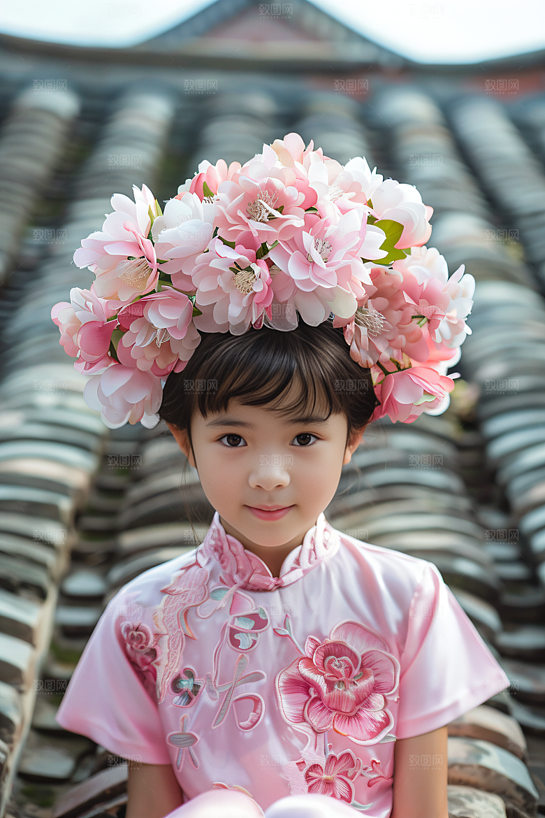 泉州簪花汉服女性肖像摄影图