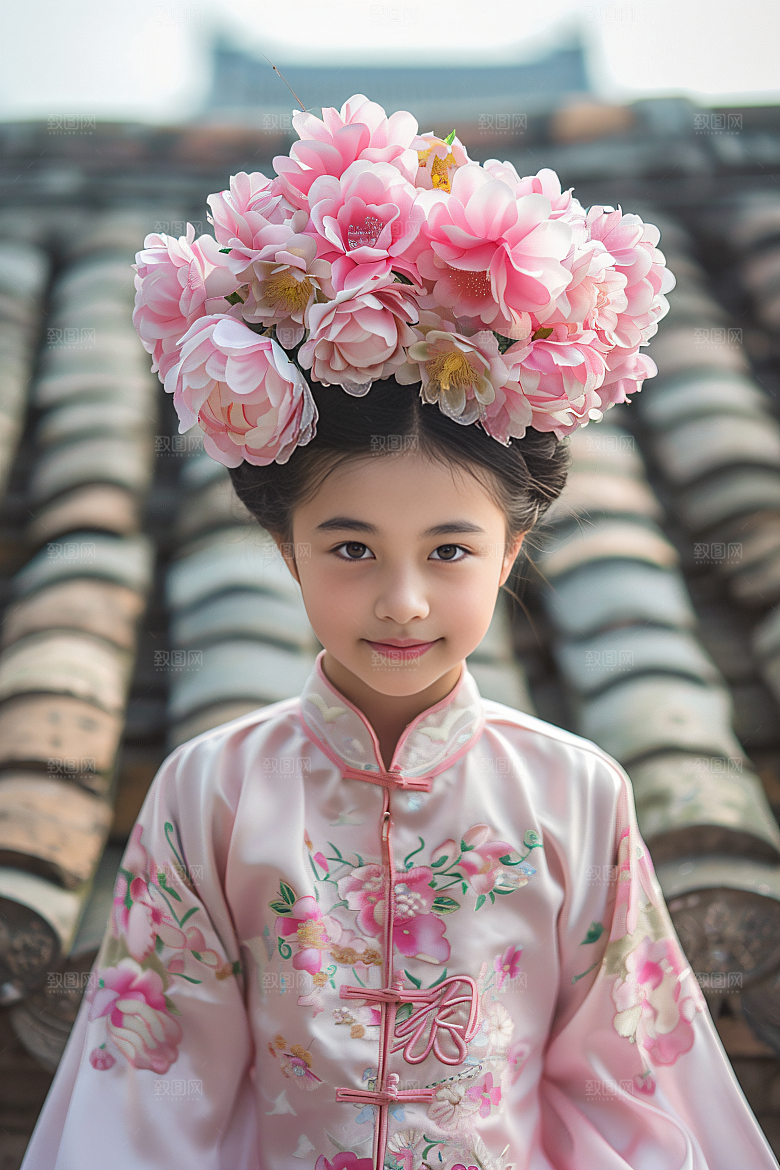 泉州簪花地方特色花冠摄影图