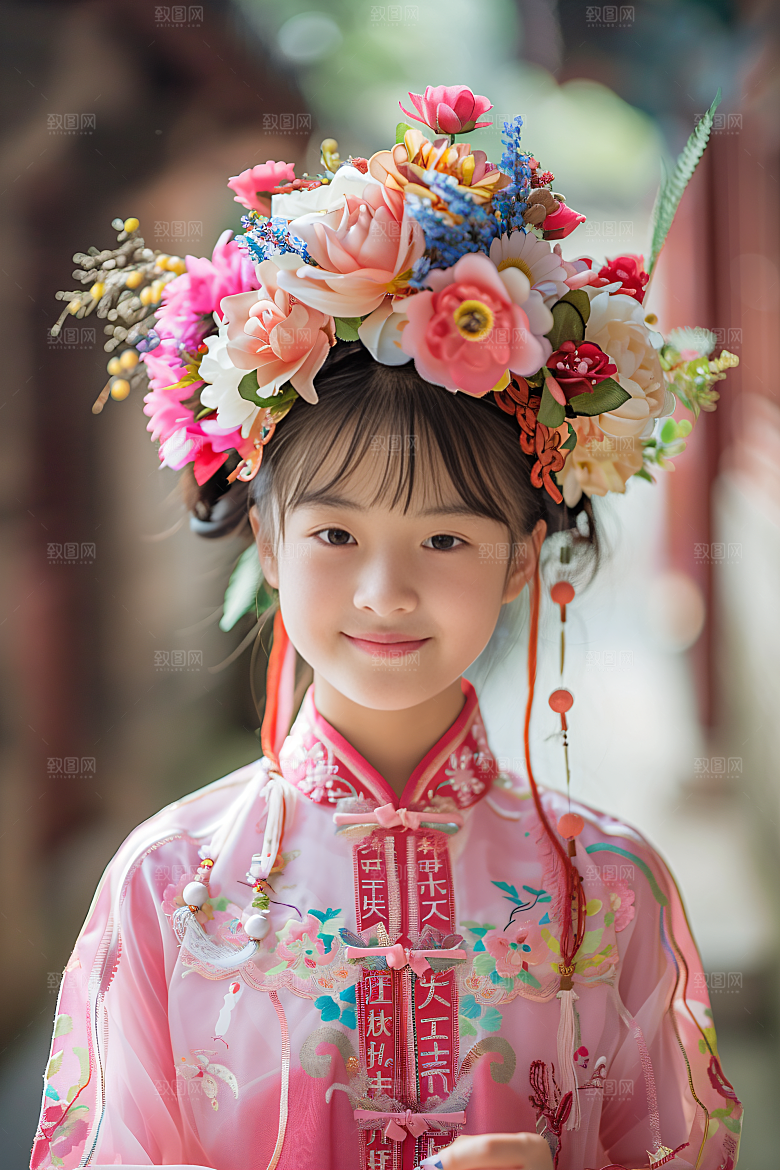 泉州簪花头饰汉服摄影图