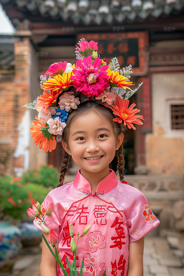 泉州簪花地方特色女性肖像摄影图