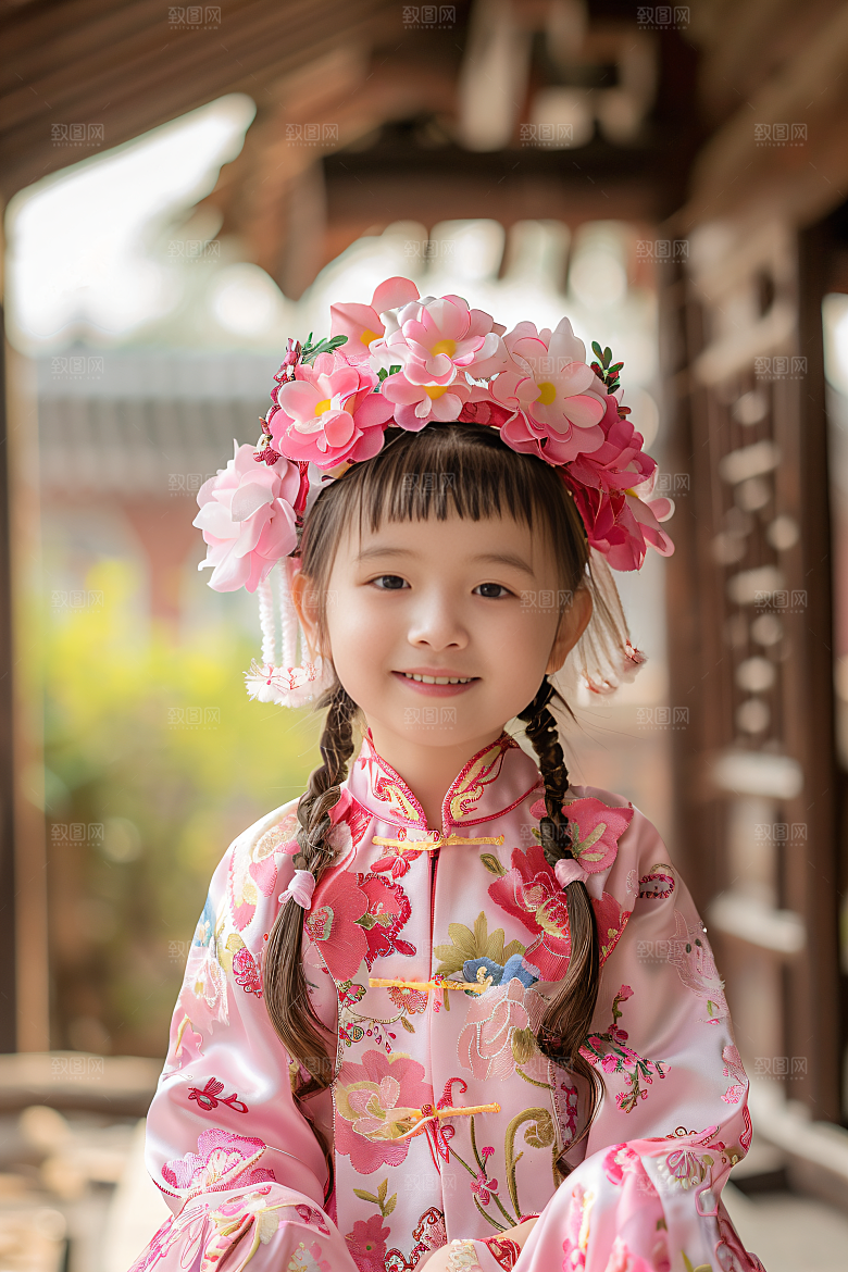 泉州簪花女性肖像花卉摄影图