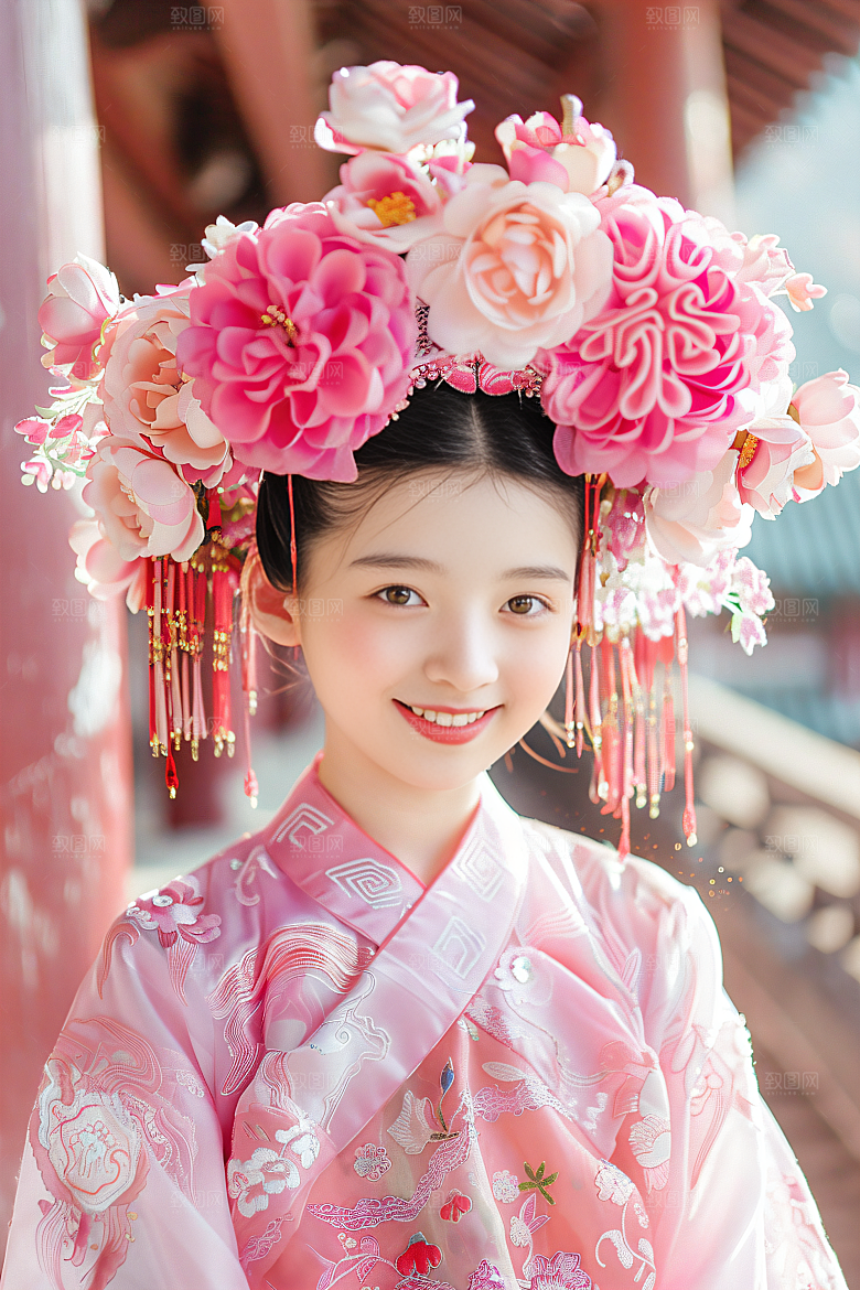 泉州簪花女性肖像高清摄影图
