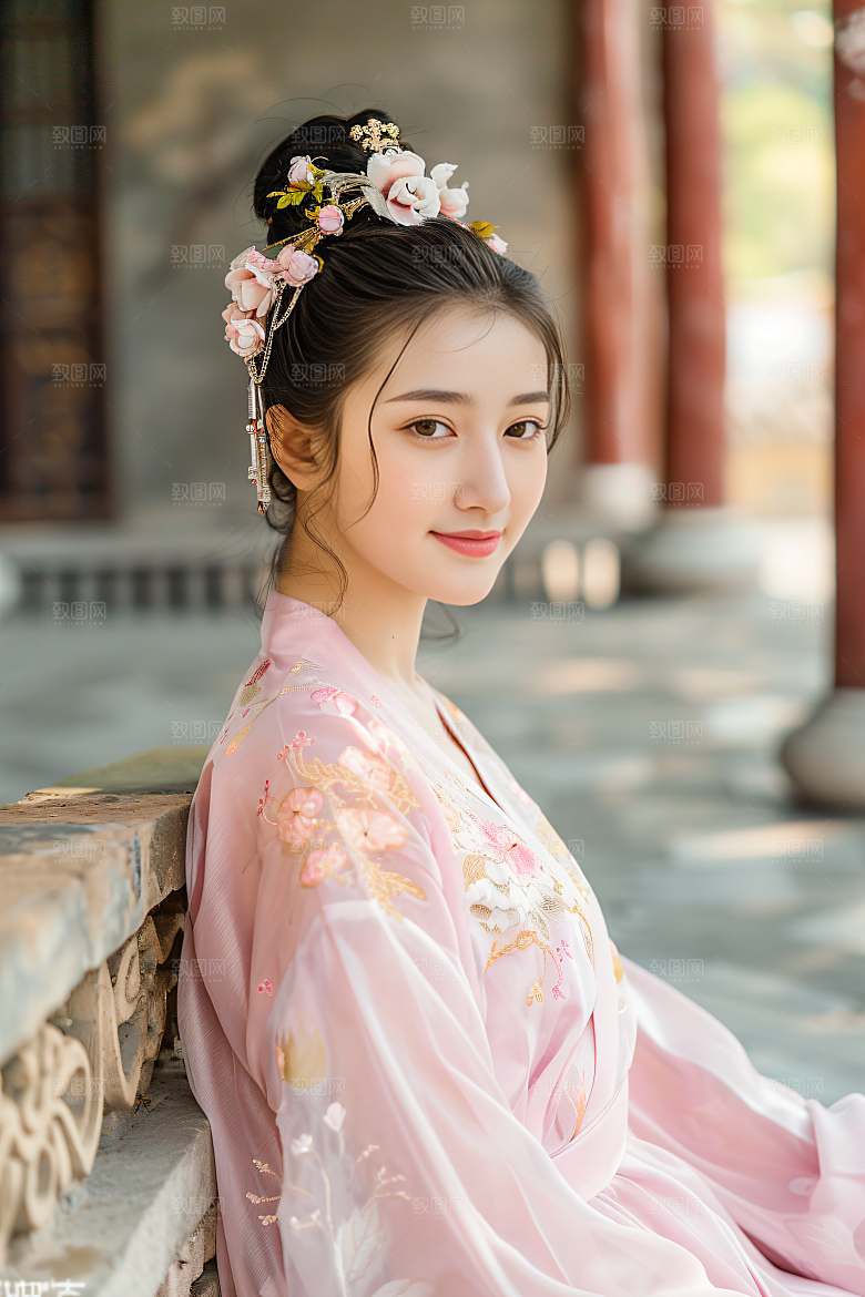 泉州簪花头饰女性肖像摄影图