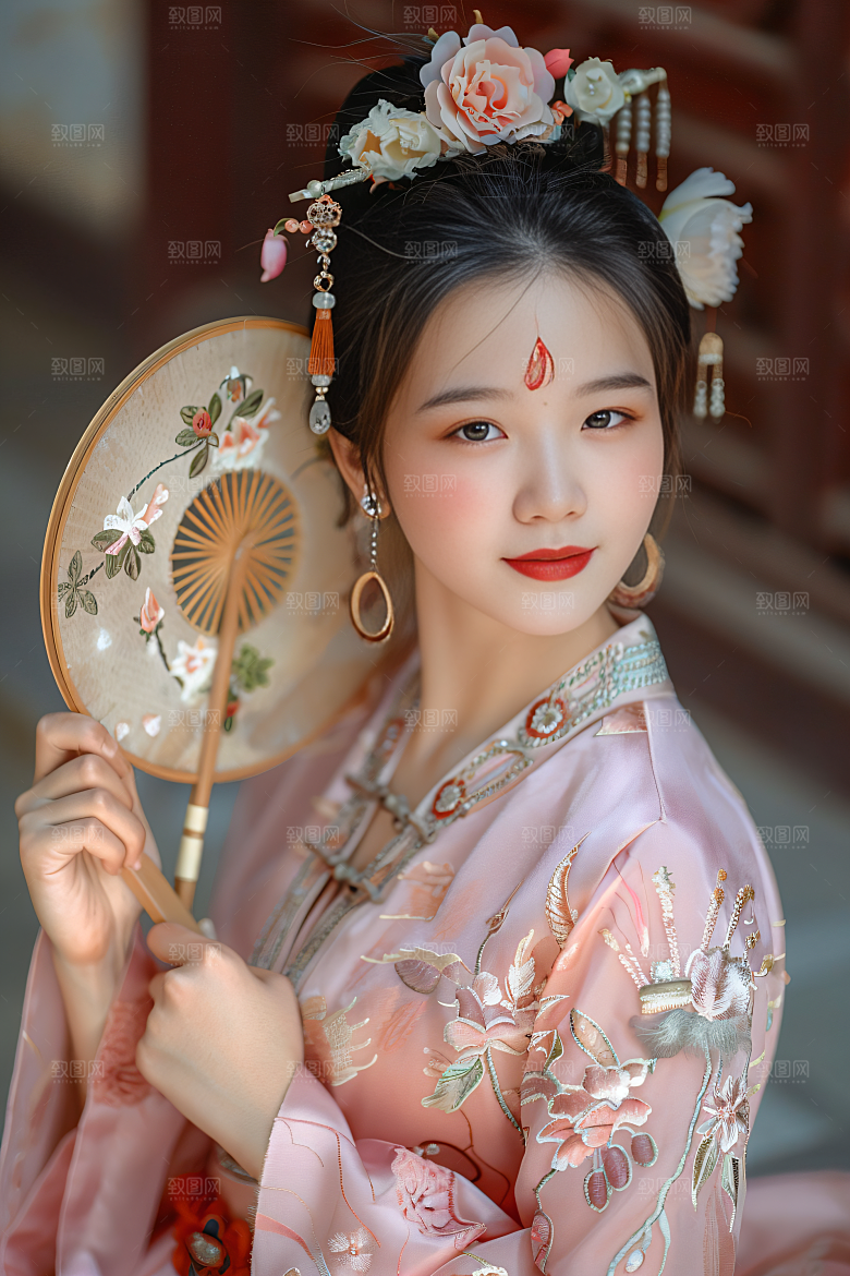 泉州簪花花卉人物摄影图