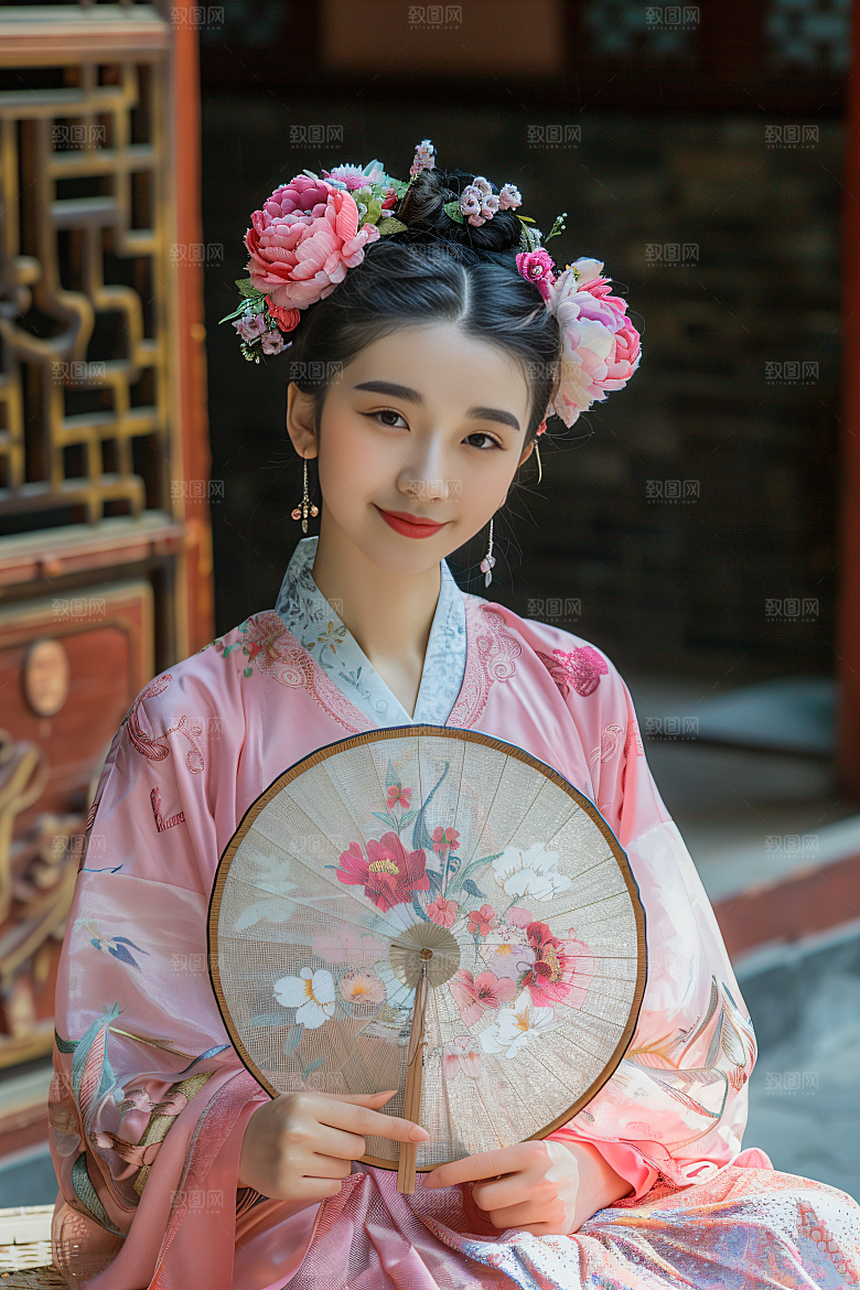 泉州簪花花卉花冠摄影图